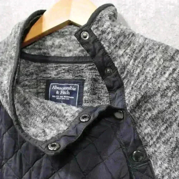 ABERCROMBIE Sweatshirt Fleece Quilted Gray Pullover Jacket Snap Neck Women Large - Picture 9 of 10